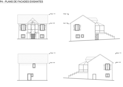 Plans de façade existante pour projet de rénovation et extension de villa à Saint-Brévin